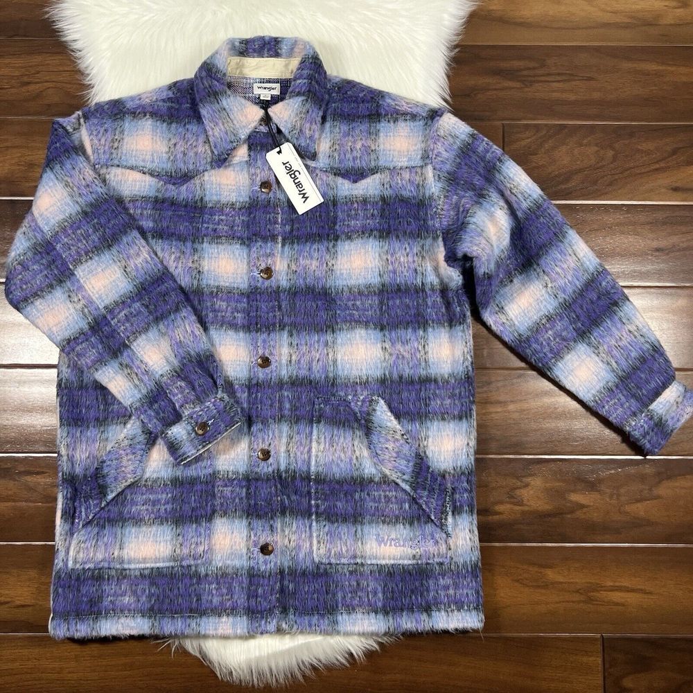 Wrangler Women's Size Small Very Peri Purple Oversized Flannel Western Jacket